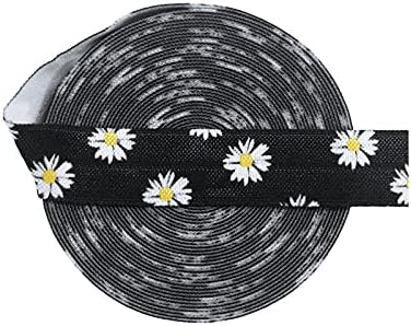 2 5 10 jardas 5/8 15mm Daisy Flor Print Dobrover Spandex Satin Fita Tape Hair Tirada Costura de Costura Groda 10 jardas