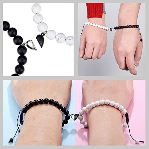 Top Plaza 2pcs Pulseiras de casal Cura Crying Crystal Black Agate White Turquoise Bracelets para casais que combinam com