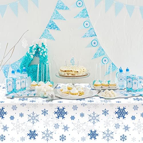 3 peças Decorações de toalhas de mesa de festa de natal de flocos de neve, plástico Branco de capa de capa de Branco de Cenário Branco de Branco Branco para Festas de Férias de Férias de Natal de Natal, 54x108 polegadas （Branco/Azul）