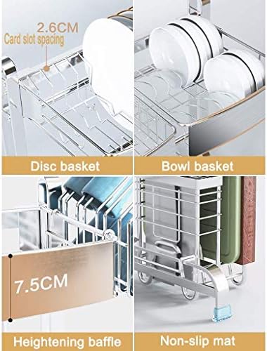 Neochy Dish Secying Rack, prateleira de exibição de esgotador de aço inoxidável, Organizador de utensílios de bancada de economia de bancada Space Stand/65x33x58cm