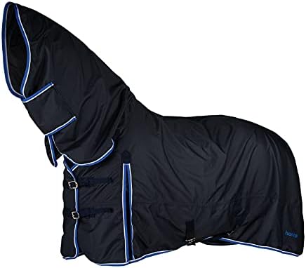 Horze Glasgow Combinagem de combinação à prova d'água de peso médio com cobertura de cavalo com tampa de pescoço - azul escuro - 75 em