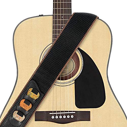 Alça de guitarra dos bestsounds, tiras de guitarra de algodão macias com 3 portadores de picaretas para violão, violão e acústico