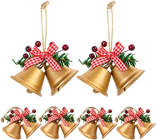6pcs sinos de natal sinos, ornamentos de árvores de Natal sinos de metal vermelho, decorações penduradas em árvore de natal com