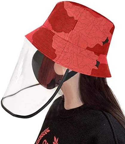 Chapéu de proteção para adultos com escudo facial, chapéu de pescador anti -Sun Cap, cravo floral vermelho