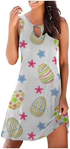 lcepcy feminino ovos de coelho fofo estampa floral mini vestido curto vestido de tanque mangas vestido de tanque de tanque casual vestido de camiseta solta