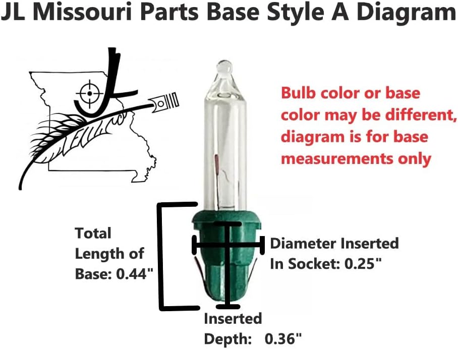 JL Missouri Peças 20x 2,5 volts .425 watts lâmpada incandescente de vidro branco transparente com uma base verde de mini