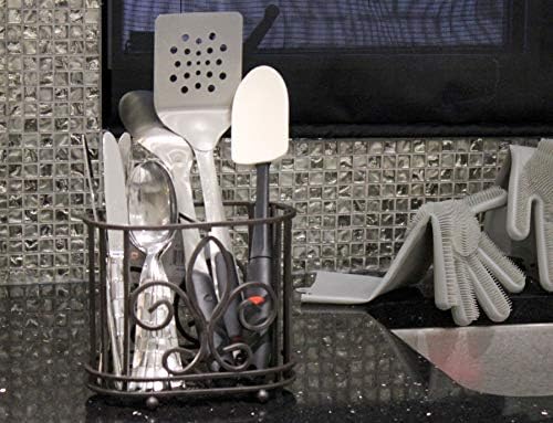 Cutreiros de arame de metal confiáveis ​​Bin Organizador de armazenamento de utensílios para cozinha, despensa, mesa e bancada - Caddy de utensílio segura garfos, facas, colheres, espátulas - 2 Seção - Bronze