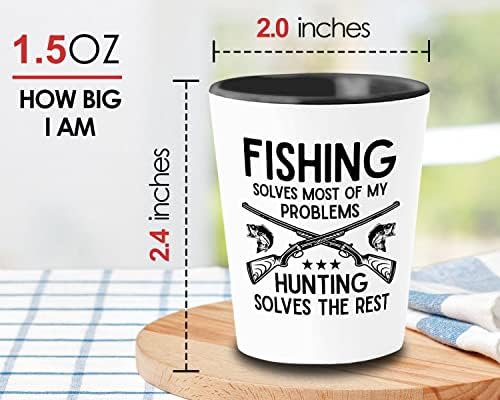 Abraços de bolhas Hunting Lover Shot Glass 1,5oz - A pesca resolve a maioria - pai caçador, vovô caçador, pescador, amante de veados,