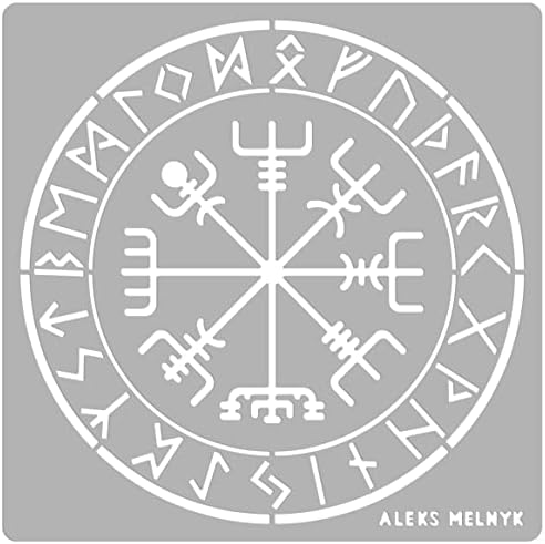 Aleks Melnyk 63 Estêncil Viking, símbolos runos, padrões de metal celta, runas escandinavas, bússola de vegvisir, queima de madeira