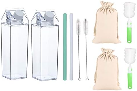 Fanovo Clear Milk Carton Water Bottle, estético garrafas de água quadrada que armazena recipientes reutilizáveis ​​Tumbler
