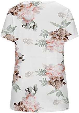 Meninas de manga curta Top Floral Graphic Bloups Tee for Womens Crew Deep V Neck Casual Wrap Summer Fall Top Clothing