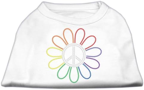 Mirage Pet Products Rhinestone Rainbow Flower Peace Sign Camisa de estimação, médio, branco