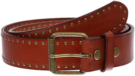 Cinturão de couro cravejado de círculo retro vintage genuíno - fivela intercambiável