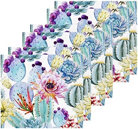 Flores de cacto em aquarela de pano de lavagem Alaza - pacote de 6, panos de algodão, toalhas altamente absorventes e macias de ponta dos dedos