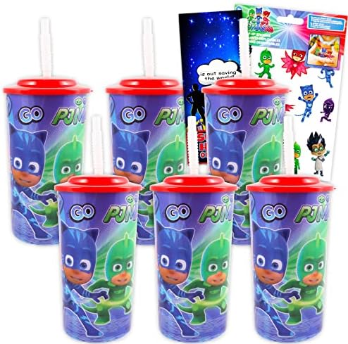 PJ Masks Kids Kids 16 oz Copas reutilizáveis ​​Máscaras Pacote de festa de 6 peças com xícara de 16 oz com tampa e palha mais pj