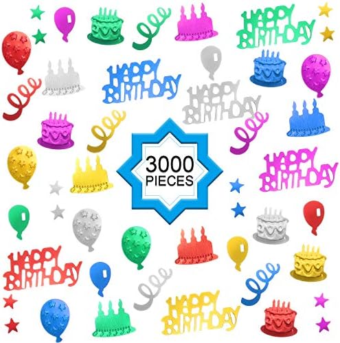 Willbond 3000 peças feliz aniversário confete de aniversário bolo de bolo de confetes metálicos tabela de balão de confete de confete de confete de confete para festa de aniversário, chá de bebê, artes de bricolage e artesanato