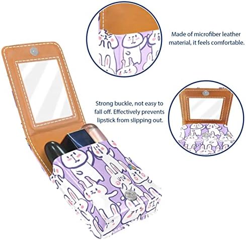 Caso de batom de Oryuekan, bolsa de maquiagem portátil fofa bolsa cosmética, organizador de maquiagem de suporte de batom, desenho animado de animais de coelho