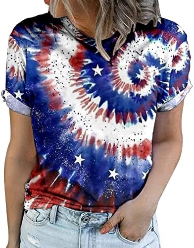 Camisas de pescoço da tripulação para mulheres de manga curta Tops de verão 4 de julho Camisetas American Flag Print Trendy