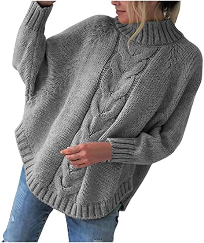 Mulheres de manga longa gola gola robusta suéter de malha