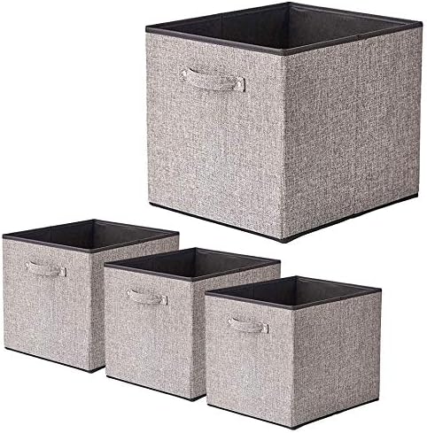 Lixeira de armazenamento dobrável beigeswan [conjunto de 4] Cesta de cubos de contêineres organizadores de tecidos com alças, 13 x 15 x 13 polegadas