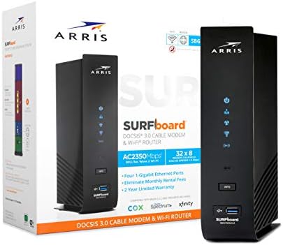 Arris Surfboard SBG7600AC2 DOCSIS 3.0 Modem de cabo e roteador Wi-Fi de banda dupla AC2350, aprovada para Cox, Spectrum,