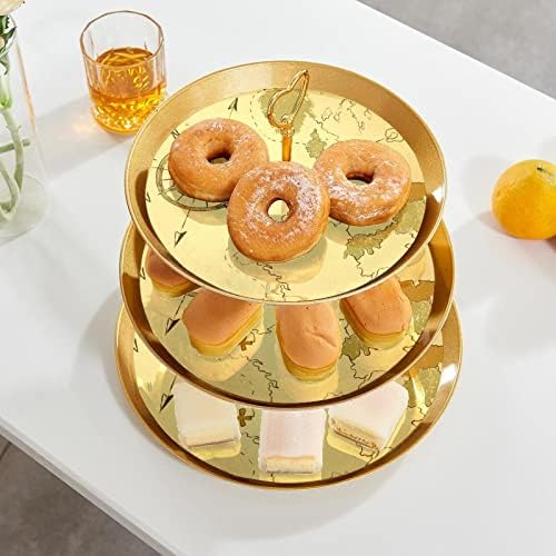 Stand de bolo de sobremesas, decoração de mesa para celebração de festas de aniversário de casamento, padrão de mapa do bússola retrô