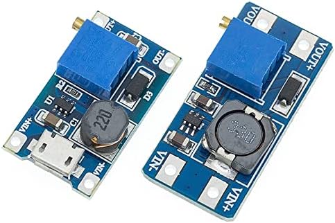 Zym119 100pcs DC-DC Módulo de impulso ajustável 2A Módulo de passo para cima Placa com micro USB 2V-24V a 5V 9V 12V 28V MT3608 Placa de circuito