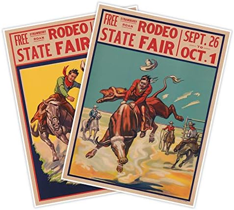 Conjunto de dois pôsteres do State Fair Rodeo Rodeo Rodeo reimprimem por volta de 1920