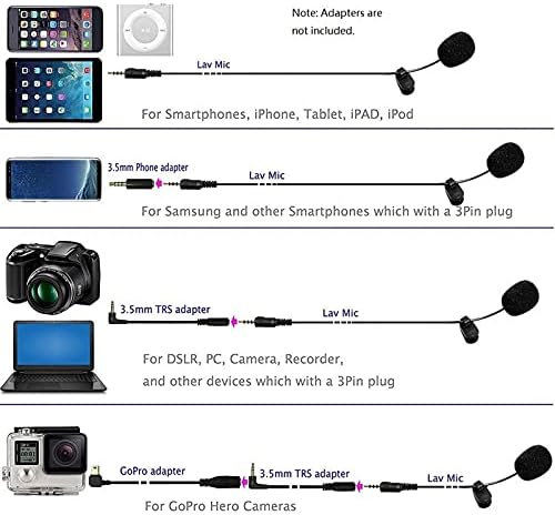 Teerwere lapela microfone com condensador de microfone com lapela de lapela Lavalier Microfone de 3,5 mm para o telefone