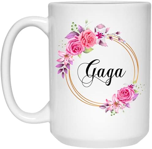 Gavinsdesigns Gaga Flower Novelty Coffee Caneca Presente para o Dia das Mães - Flores Rosa Gaga na moldura de ouro - Nova Flor da caneca Gaga - Presentes de aniversário para Gaga - Caneca de café Gaga 11oz 11oz