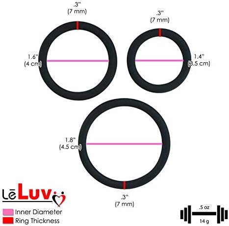 Leluv Flat Inside Cock Ring 36mm, 41mm, 45mm azul Três tamanhos 1,4 polegada, 1,6 polegada e diâmetros internos de 1,8 polegadas