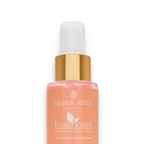 Maria Aires Skincare Rose Water Hidrating Face Mist - Toner diário de spray facial com aloe vera, lavanda e avelã - alvo de vermelhidão e acalma a irritação - Configuração de maquiagem Spritz