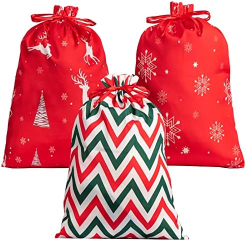 Florasea 3 pacote 20x16 polegadas de Natal Big Cotton Gift Sacols com cordões de empate, sacolas de presente de