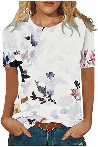 Top camiseta para senhoras outono verão 2023 Manga curta Pintura de tinta de algodão de algodão camisa gráfica floral vs