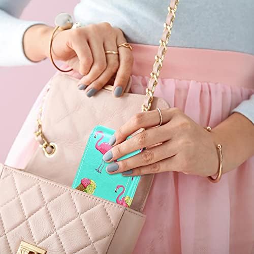 Caixa de batom de flamingo rosa de verão para viajar para fora, mini bolsa cosmética de couro macio com espelho, bolsa de maquiagem de mão portátil
