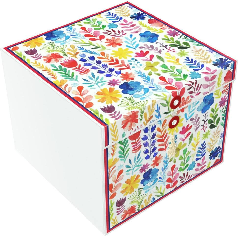 Caixa de presente, floração de rita, 10x10x8 , aparece, aparece em segundos, inclui papel de seda, cartão de anotação e envelope, feitos com papelão reciclado pela Art Indless Us