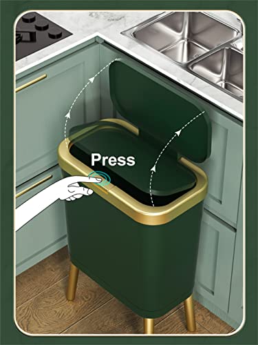 ANMMBER 15L Lixo de ouro para o banheiro da cozinha quadrúpede quadrúpela de lixo de lixo de plástico de plástico de alto-pé de pé de push com tampa