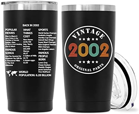 20 oz de copo de copo preto, vintage 2002 de 21º aniversário de aniversário, presente ideal para homens homens amigos, copo de aço inoxidável isolado com tampa para acampamento de festas de escritório- preto008