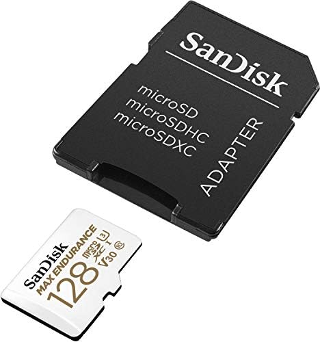 Sandisk 128GB Max Endurance MicroSDXC com adaptador para câmeras de segurança doméstica e câmeras de traço - C10, U3, V30, 4K UHD, Micro SD Card - SDSQVR -128G -GN6ia