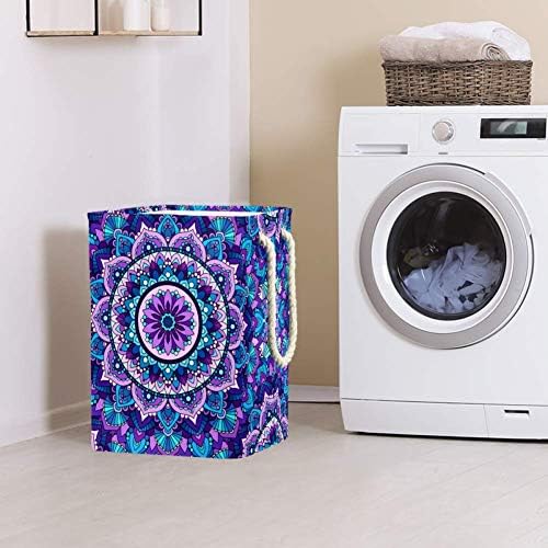 Tizorax Mandala Purplelarge Cesta de lavanderia, cesta de armazenamento dobrável quadrado de pano oxford à prova d'água