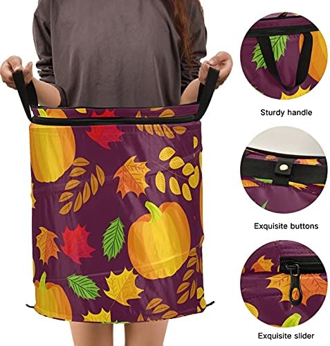 Folhas de Ação de Graças Pumpkins Pop Up Up Laundry Turme com tampa com zíper cesta de roupa dobrável com alças Organizador