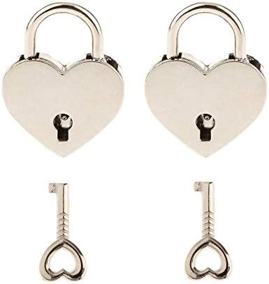 2pcs mini cadeado em forma de coração de metal com chave para a caixa de bagagem de caixa de jóias gaveta de livros Locke Caixa de armazenamento de casamento cor de prata cor de prata