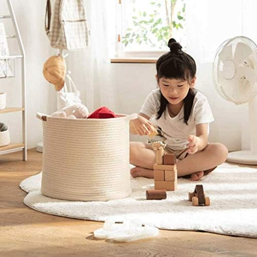 Cesta de corda de algodão Jeonswod, cesta de armazenamento de mantas de lavanderia com alças de fácil porte, lixeira para bebês para decoração em casa