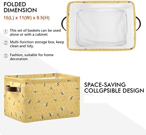 Cesto de armazenamento bee fofo abelhas colapsíveis caixas de tecido de tela de tela para organizar brinquedos com alça para o quarto de berçário, 2pcs