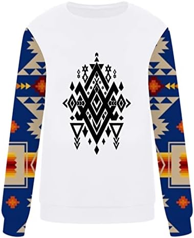 Tops de outono para mulheres camiseta ocidental blusa de moletom de estampa asteca ocidental