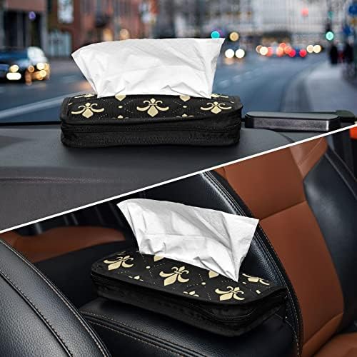 Holder de tecido de carro Fleur-de-Lis-Gold Distribuidor de tecidos Backseat Tissue Caso