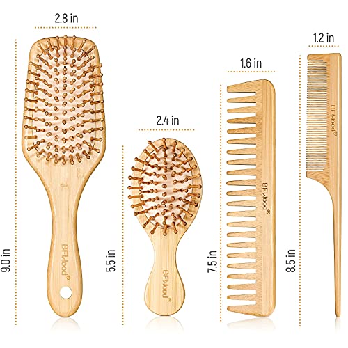 Conjunto de escova de cabelo de bambu Bfwood, escova de cabelo de bambu com cerdas de aço para todos os tipos de cabelo