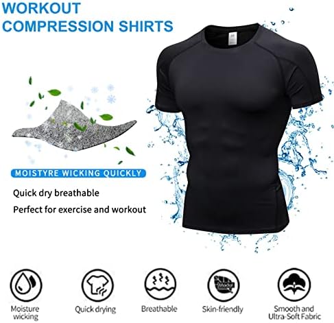 3 Pacote camisetas de compressão atlética masculina de manga curta T-shirt Top Top Cool Dry Dry Baselayer Running