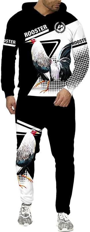 Autumn Winter Rooster 3D capuzes impressos calças conjuntos de traje masculino masculino masculino masculino masculino masculino