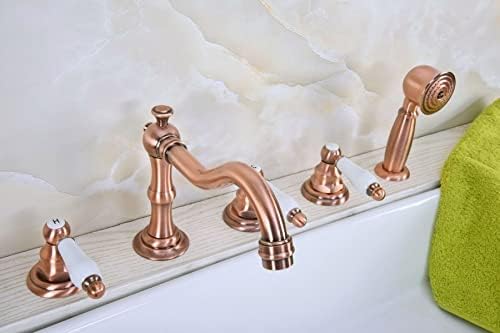 Red Copper Brass Brass de bronze com deck de deck 5 orifícios três alças da banheira da banheira Torneira Spray de torneira